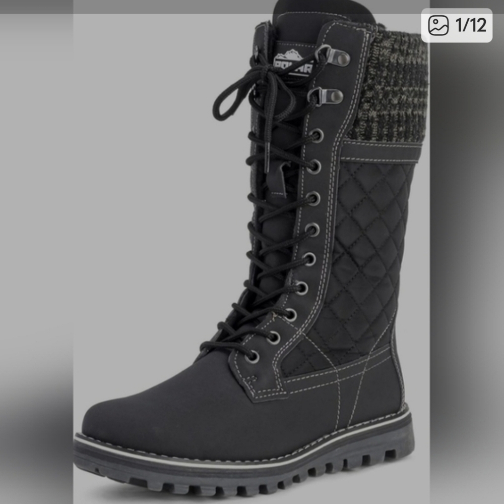 Polar Products Winter Snow Boots Women's Size 7 Black Quilted Lace Up Insulated.